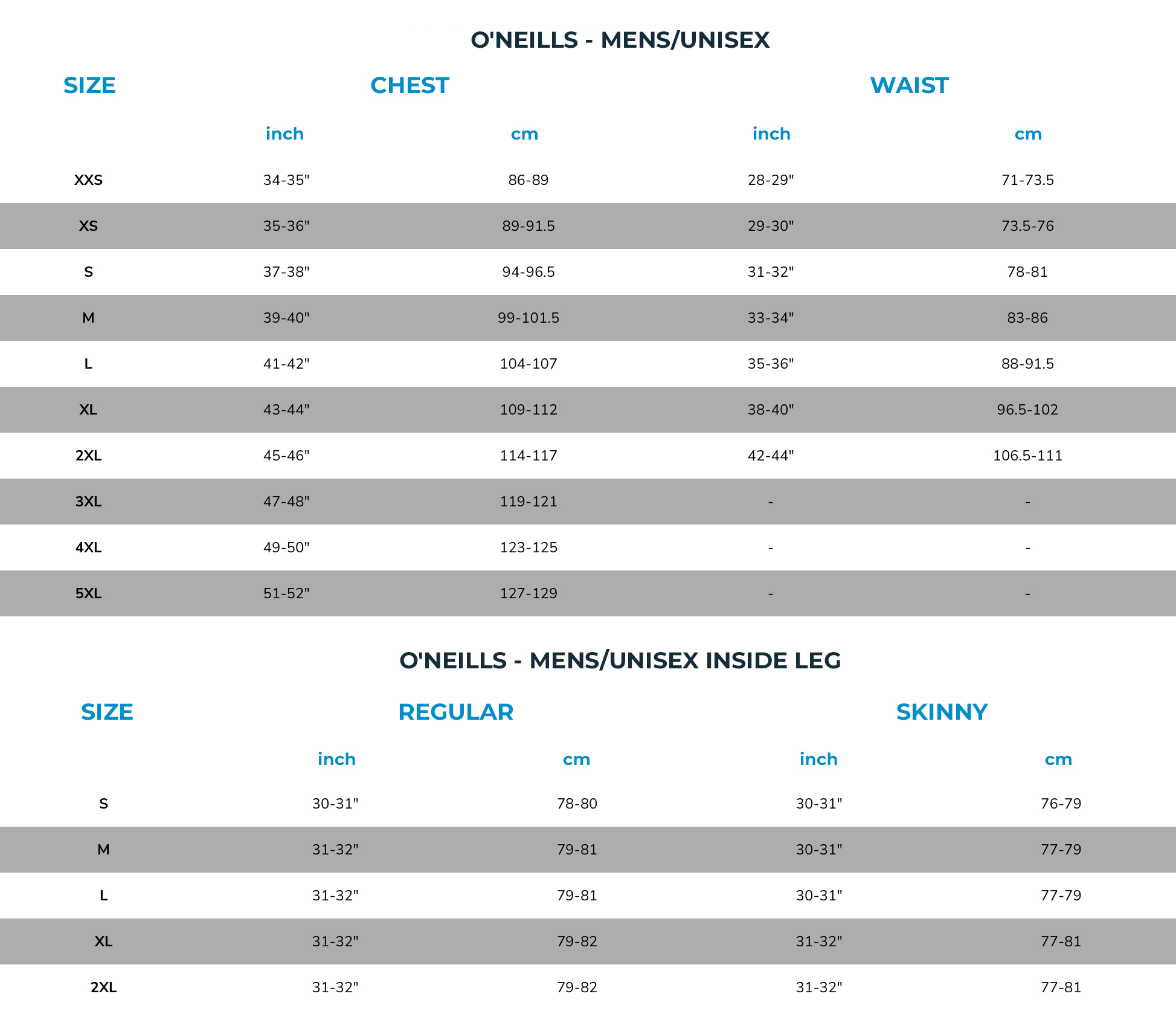 Northop Hall Leisurewear SIze Guide